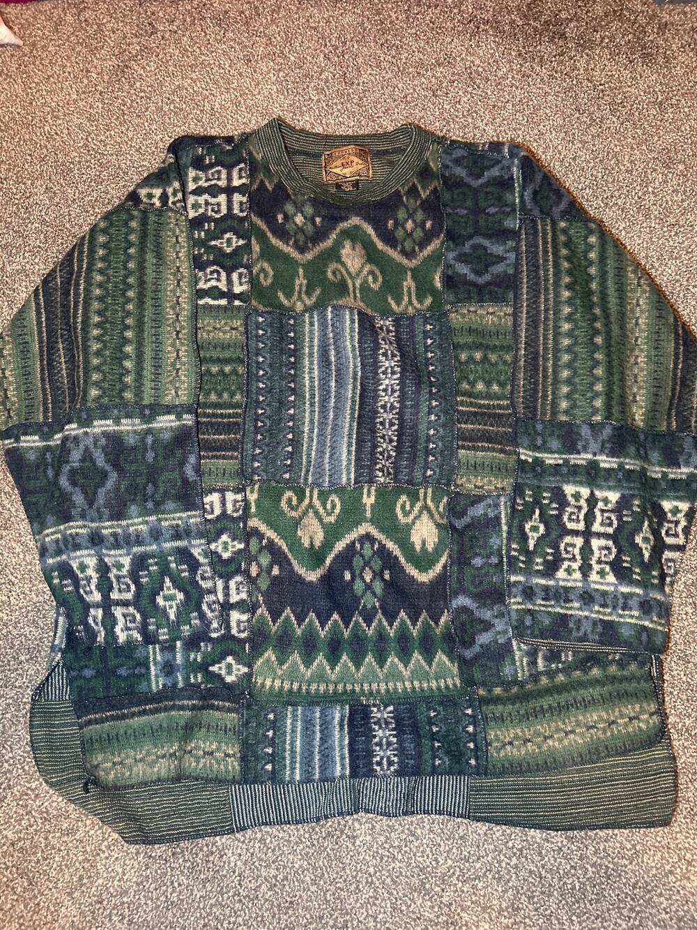 Vintage 90s EXPRESS Tricot Wool Box Sweater Tunic Green Blue Women’s One Size